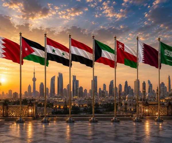 Flags and skyline representing Middle East export markets